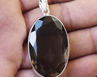 Handmade Oval Rauchquarz 925 Sterling Silber Anhänger
