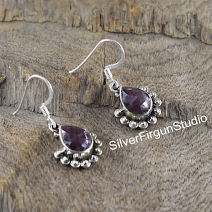 Natural Ruby Pear Shape Solid 925 Sterling Silver Earring For Women,Handmade Silver earring For Wedding Anniversary Gift