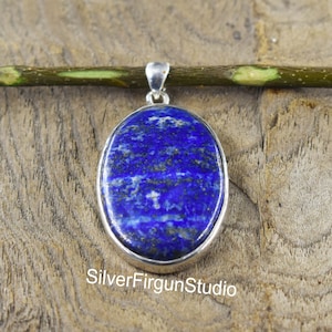 Blue Lapis Pendant, September Birthstone Pendant, Handmade Pendant, 925 Sterling Silver Pendant, Oval Lapis Lazuli Pendant, Gift for Mom