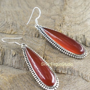 Natural Carnelian Earrings, 925 Sterling Silver, Handmade Earring, Carnelian Earrings, Gift for her, Wedding Earring, Gemstone Earrings