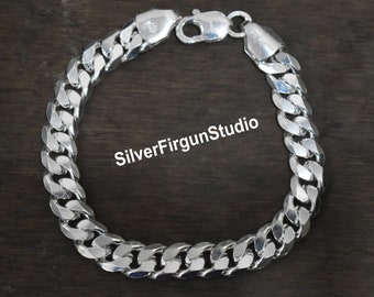 Sterling Silver Curb Link Bracelet: Solid 925 Cuban Chain