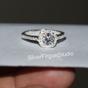 Round Cut Solitaire Ring Silver, Round Engagement Ring, Silver Promise Ring, Dainty Proposal Ring, Round CZ Diamond Ring, Gift For Women