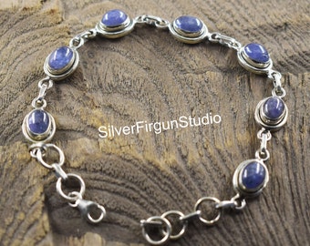 925 Sterling Silver Bracelet,Natural Tanzanite Stone Bracelet,Handmade Bracelet, blue Stone Hand Cuff Bracelet, Wristband, Stone Bracelet