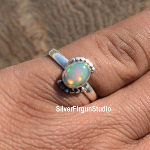 Natural Ethiopian Opal Ring, Silver Ring,Solid 925 Sterling Silver Jewelry, Handmade Ring, Sizable Ring, Rainbow Opal Jewelry, 6 X 8 MM Opal
