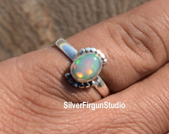 Natural Ethiopian Opal Ring: Handmade 925 Sterling Silver Jewelry (6 X 8 MM)