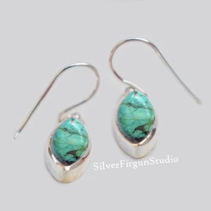 Natural Tibetan Turquoise Earrings, Dainty Earrings, Handmade 925 Solid Sterling Silver Earrings, Marquise Gemstone Earrings,Gift for Mother