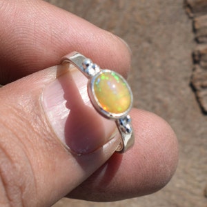 Natural Ethiopian Opal Ring, Silver Ring,Solid 925 Sterling Silver Jewelry, Handmade Ring, Sizable Ring, Rainbow Opal Jewelry, 6 X 8 MM Opal
