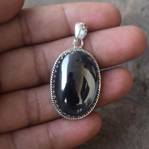 Sterling Silver Hematite Pendant: Oval Gemstone Boho Necklace