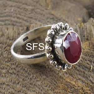 Ruby Ring, 925 Sterling Silver Ring, Oval Cut Gemstone Ring, Handmade Ring, Red Ring , Boho Statement Ring, Ruby Ring, Gift For Her