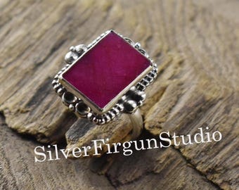 Anello con rubino naturale, argento sterling 925 massiccio, rettangolare, fatto a mano, anello con dichiarazione boho, regalo