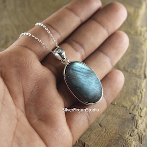 Natural Labradorite 925 Solid Sterling Silver Pendant Necklace Fire Labradorite Pendant Handmade Labradorite Jewelry Unisex Pendant Gift Her