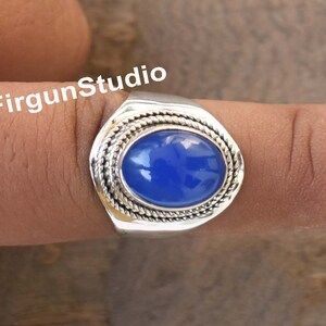 Blue Chalcedony Ring: Oval Gemstone, 925 Sterling Silver