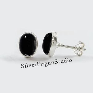 Natural Black Onyx Studs , 925 Solid Sterling Silver Studs , Oval Onyx Stud Earrings , Tiny Oval Stud Earrings , Handmade Silver Gift