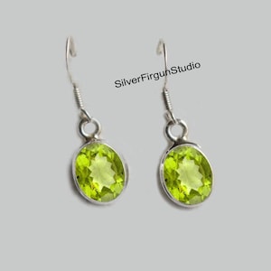 Natural Peridot Earrings, Handmade Silver Earrings, Green Gemstone Earrings, 925 Sterling Silver Earrings, Gift for her, Oval Earring