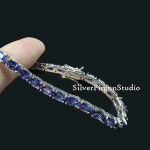 Natural Tanzanite Bracelet, 925 Sterling Silver, Tennis Bracelet, Gemstone Jewelry, Handmade Bracelet , December Birthstone , Gift For Her