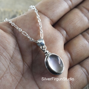 Natural Rose Quartz Pendant-Handmade Silver Pendant-925 Sterling Silver Pendant-Oval Designer Rose Quartz Pendant-December Birthstone