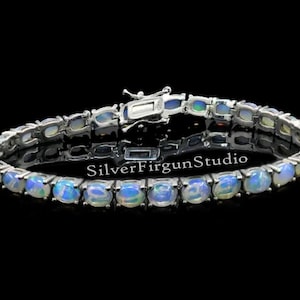 Natural Ethiopian Fire Opal Bracelet, Opal Tennis Bracelet, 925 Solid Sterling Silver, Opal Jewelry, October Birthstone, Wedding Bracelet