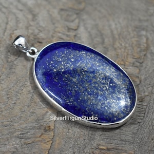 Blue Lapis Pendant,September Birthstone Pendant, Handmade Pendant, 925 Sterling Silver Pendant, Oval Lapis Lazuli Pendant, Gift for Mom