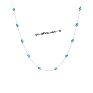 Natural Swiss Blue Topaz Necklace, Tiny Topaz Necklace, 925 Sterling Silver Chain Necklace, Blue Gemstone, Charm Necklace, Chain Gift