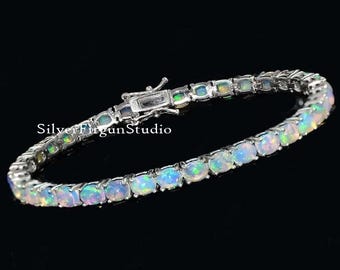 Tennisarmband natuurlijke opaal: 925 sterlingzilver, geboortesteen oktober