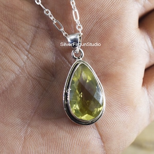 Lemon Quartz Gemstone Silver Pendant Handmade Pendant l Women Jewelry Gift 925 Sterling Silver Pear Stone Necklace Pendant