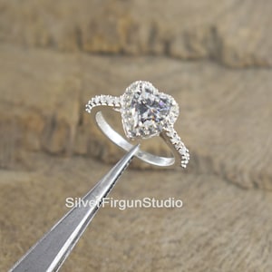 Heart Cut Solitaire Ring Silver, Heart Engagement Ring, Silver Promise Ring, Dainty Proposal Ring, Heart CZ Diamond Ring, Gift For Women