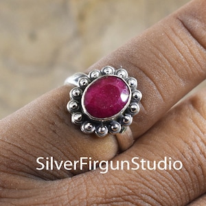 Natural Ruby Ring, 925 Solid Sterling Silver Ring, Handmade Ring, Oval Gemstone Ring, Faceted Ruby Ring, Filigree Jewelry, Silver Boho Ring