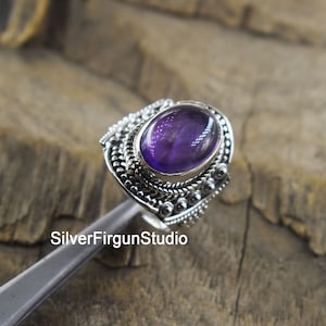 925 Sterling Silver Ring, Amethyst Adjustable Ring, Designer