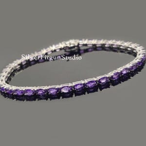 Natural Amethyst Bracelet, 925 Solid Sterling Silver, Tennis Bracelet, Charm Bracelet, Amethyst Jewelry, February Birthstone, Gift For Her