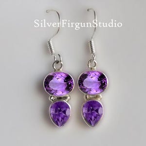 Natural Amethyst Earring 925 Solid Sterling Silver Earring Handmade Earrings, Dangle Earrings, Amethyst Two Gemstone earrings Gift for her