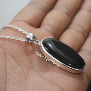 Black Onyx Pendant, 925 Sterling Solid Silver Pendant, Oval Stone Pendant, Black Onyx Women Pendant, Beautiful Pendant, Ready to Ship