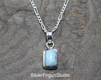 Handgefertigter Larimar Anhänger: 925 Sterling Silber Rechteck Kette