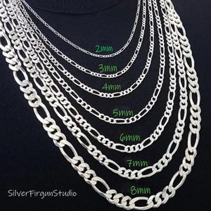 Collar Figaro de plata de ley 925 maciza / Cadena unisex / 1,5 mm–10 mm / 40,6 cm–61 cm / Regalo para él o ella / OFERTA
