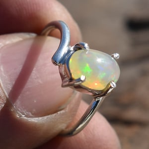 Natural Ethiopian Opal Ring, Silver Ring,Solid 925 Sterling Silver Jewelry, Handmade Ring, Sizable Ring, Rainbow Opal Jewelry, 7 X 9 MM Opal