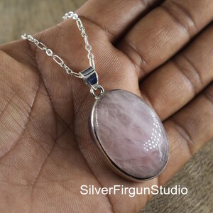 Natural Rose Quartz Pendant-Handmade Silver Pendant-925 Sterling Silver Pendant-Oval Designer Rose Quartz Pendant-December Birthstone