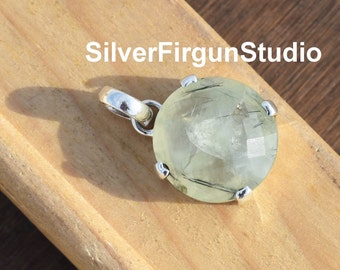 Prehnite Gemstone Pendant: Handmade 925 Sterling Silver Necklace