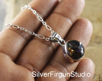 Smoky Quartz Heart Pendant: 925 Sterling Silver Necklace