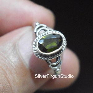 Natural Green Tourmaline Ring, Tourmaline Ring, Dainty Tourmaline Hammered Ring, October Birthstone Gift, 925 Sterling Silver Gift For her