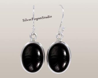 Handmade Oval Black Onyx Earrings: 925 Sterling Silver Boho Jewelry