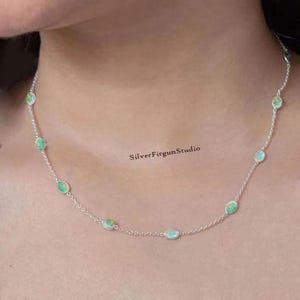 Natural Opal Station Necklace, 925 Sterling Silver Opal Necklace, Dainty Opal Chain Necklace, Layering Necklace, October Birthstone Gift