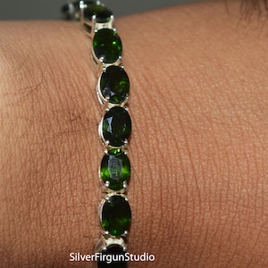 Chrome diopside Bracelet, 925 Sterling Silver, Tennis Bracelet, Birthstone, Adjustable Bolo Bracelet, Chrome diopside Jewelry, Gift For Her