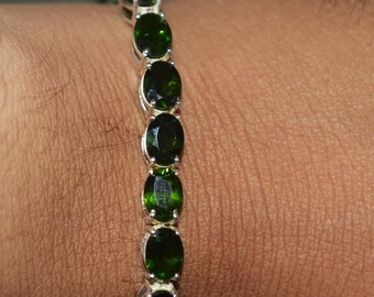 Chrome Diopside Bracelet: 925 Sterling Silver Adjustable Bolo Bracelet