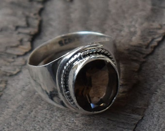 Natural Smoky Quartz Ring, Handmade Silver Ring, 925 Sterling Silver Ring, Oval Cut Smoky Quartz Ring,Gift for her,Capricorn Birthstone Ring