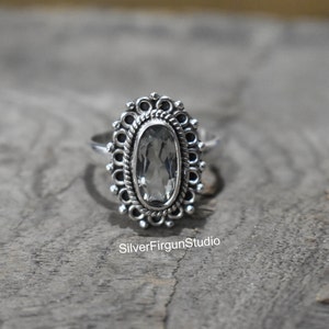Natural Green Amethyst Ring, long Oval Faceted Amethyst Ring, Amethyst Birthstone Solitaire Ring, Women Birthday Gift for Her