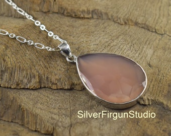 Handmade Rose Quartz 925 Sterling Silver Teardrop Pendant
