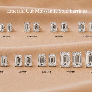 Orecchini a lobo con moissanite taglio smeraldo, orecchini con moissanite, orecchini a lobo solitario, orecchini delicati per tutti i giorni, regalo di gioielli minimalisti per donna