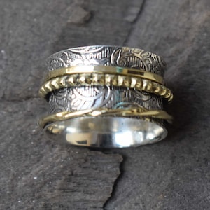 Hand Carved Sterling Silver Spinner Ring: Hammered Meditation Band