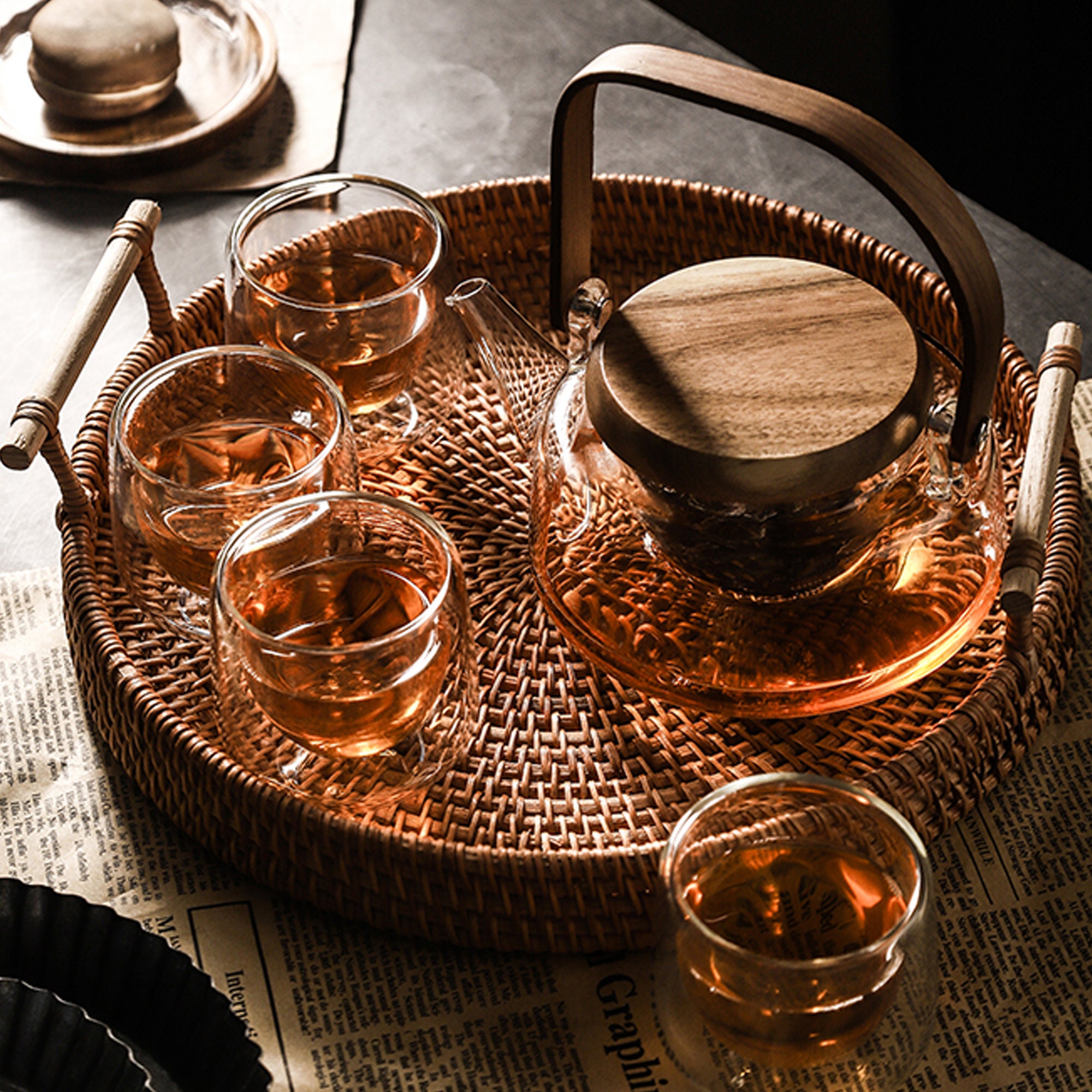 Japanese Style Amber Glass Tea Set Amber Glass Carafe Set Etsy