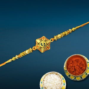 Handmade Om Design Rakhi with Beads Beautiful Premium Raksha Bandhan Thread Rakhi for Brother Bhai Pendant Motif Rakhi