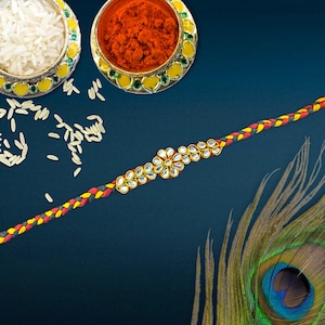 Beautiful and Premium Handmade Kundan Rakhi | Traditional Raksha Bandhan Thread | Indian Rakhi for Brother Bhai